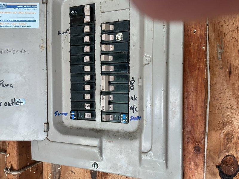 Installed dedicated 120V circuit for sump pump system in basement area. Added new single-pole breaker to existing electrical panel, clearly labeled "Sump" for identification. Routed NM cable from panel through exposed joist space to sump pump location, securing wiring per code requirements. Terminated circuit at appropriate outlet/control device near pump equipment. Verified proper operation of new circuit and confirmed sump pump functionality upon completion.