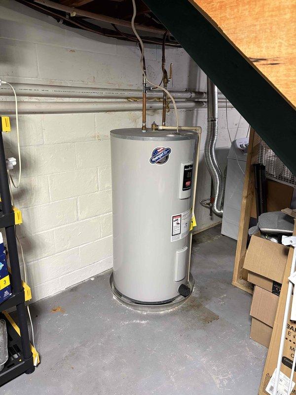 Responded to a repeated circuit breaker trip on a 9-year-old electric water heater. Upon inspection, identified electrical fault causing breaker to trip multiple times within 24 hours. Tested heating elements and found lower element shorted to ground, drawing excessive amperage and triggering overcurrent protection. Replaced defective lower heating element and corresponding thermostat to restore safe operation and prevent future nuisance tripping.