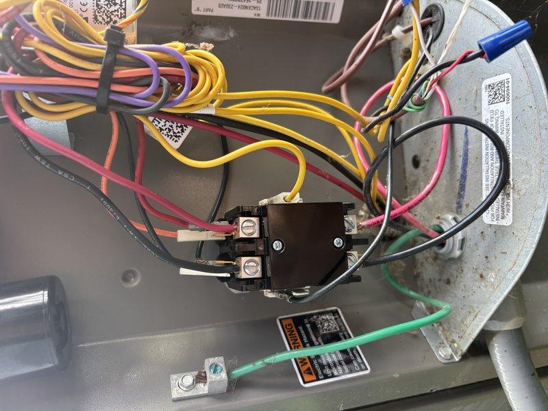 Completed annual cooling maintenance on Lennox AC system. Replaced failed contactor with new unit, reconnected all electrical terminals including line voltage and control wiring, and verified proper operation. System tested and running efficiently following component replacement and tuneup procedures.