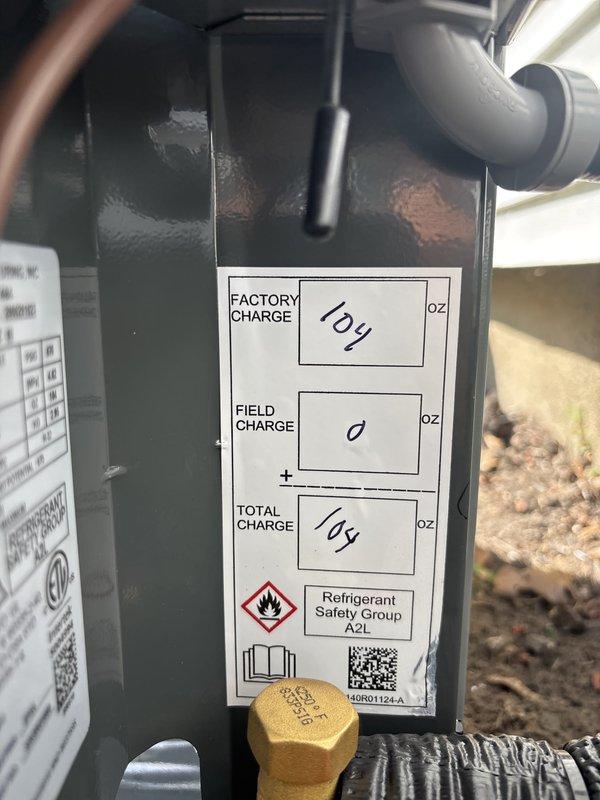 Completed full installation of new furnace and air conditioning system. Installed outdoor condensing unit with A2L refrigerant containing factory charge of 104 ounces, requiring no additional field charge. Connected and sealed all refrigerant lines, installed ductwork transitions with proper insulation at junction points, and verified all electrical connections and safety controls. System tested and operational upon completion.