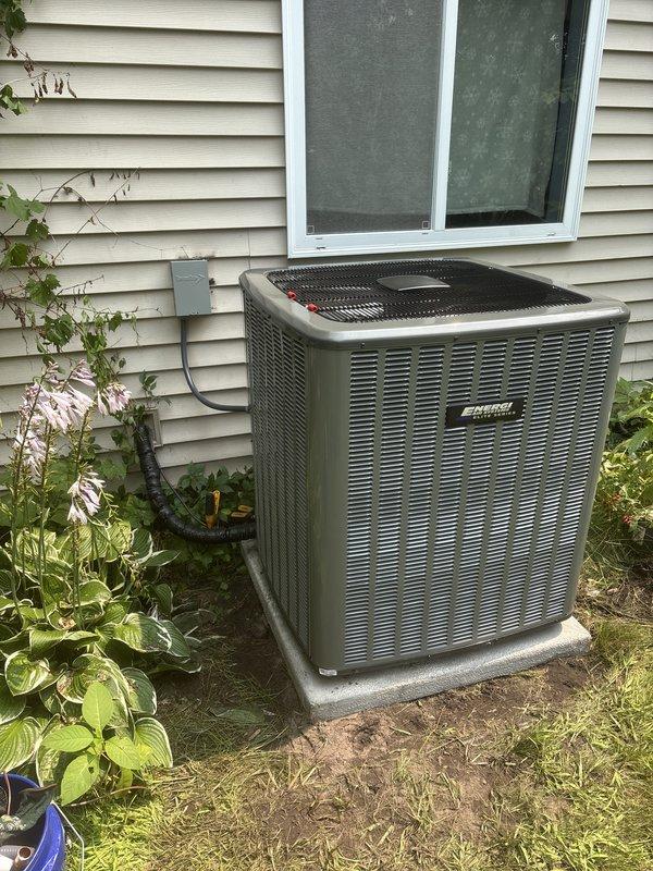 Completed full HVAC system replacement including outdoor condensing unit and indoor furnace. Installed new American Standard outdoor unit on existing concrete pad with proper electrical connections and conduit routing. Replaced indoor air handler with Carrier furnace system, including new PVC intake and exhaust venting through existing penetrations. Verified all refrigerant lines, electrical connections, condensate drainage, and ductwork transitions. System tested and operational upon completion.