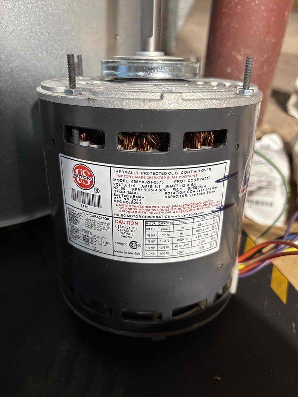 Responded to cooling system failure on 15-year-old air conditioning unit with intermittent blower motor operation. Upon arrival, confirmed blower motor fan would run momentarily before shutting down. Customer had previously replaced the capacitor without resolving the issue. Performed diagnostic testing on blower motor assembly and determined motor had failed internally, causing thermal overload and shutdown after brief operation. Removed defective blower motor from air handler unit and installed replacement motor matching manufacturer specifications for voltage, horsepower, and RPM requirements. Verified proper electrical connections, tested motor operation through multiple cooling cycles, and confirmed sustained operation without interruption. System restored to full operational status with proper airflow achieved.