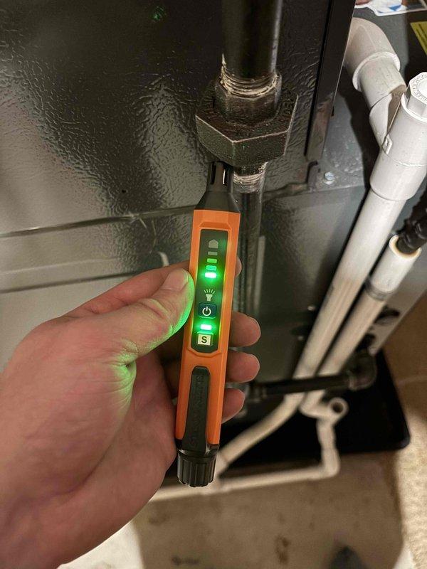 Completed annual cooling maintenance on 2018 EnergiAir system. Performed comprehensive inspection of evaporator coil assembly, noting normal operational wear and minor dust accumulation on refrigerant tubes. Verified system components including air handler cabinet, ductwork connections, and electrical wiring. Conducted diagnostic testing using electronic measurement tools to assess system performance and refrigerant levels, with all readings indicating proper operation. Updated customer contact information and documented equipment condition with photographic records for service history.