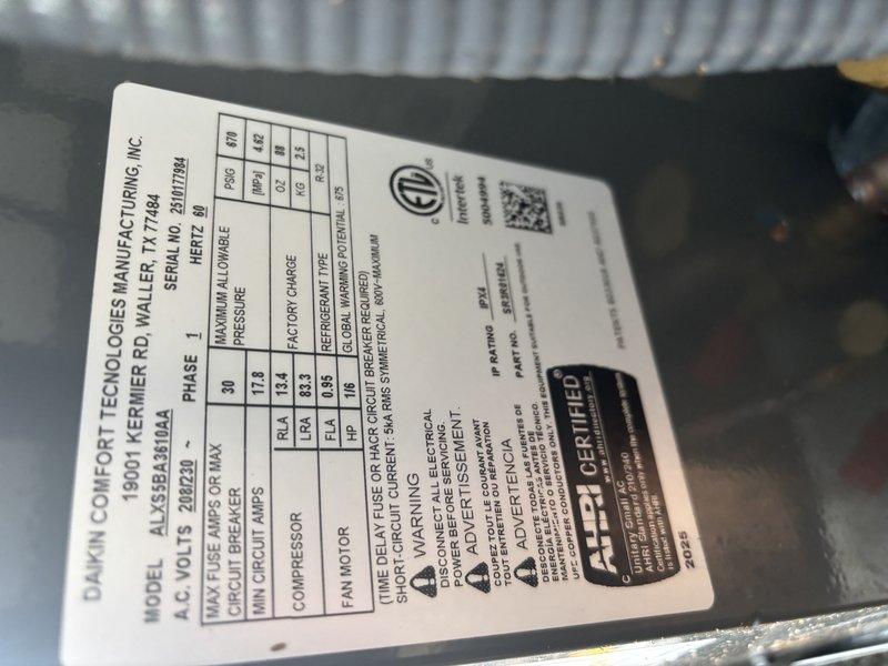 Responded to no cooling call on new Daikin system where indoor blower operated but outdoor unit failed to start. Upon inspection, identified electrical issue preventing outdoor unit communication. Verified voltage specifications on unit nameplate, performed electrical diagnostics using clamp meter to test control circuit and power supply to outdoor unit, and restored proper system operation.
