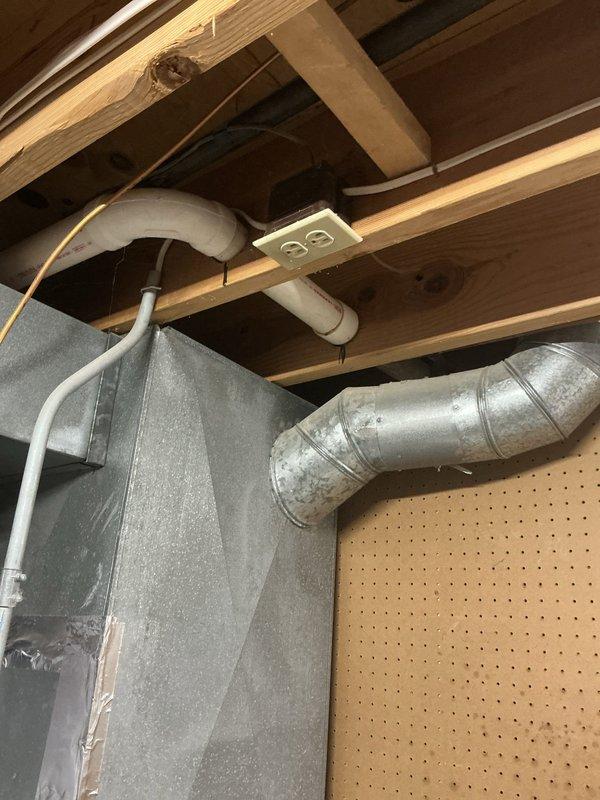 Conducted on-site evaluation for furnace replacement estimate at residential property. Assessed existing HVAC infrastructure including ductwork configuration, venting systems, and current equipment layout in unfinished basement space. Documented mechanical room conditions, existing Performance water heater location, gas line routing, PVC condensate drainage, and available clearances for new furnace installation. Photographed current duct connections, structural framing, and utility placement to develop accurate equipment specifications and installation requirements for customer proposal.