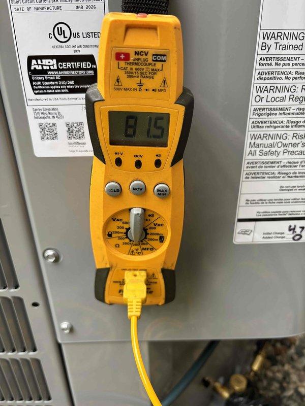Completed full installation of residential HVAC system including Carrier furnace, air conditioning unit, and water heater in basement mechanical room. All equipment properly positioned, vented, and connected to existing ductwork and plumbing systems. Verified electrical connections, tested system operation with digital multimeter, and confirmed all safety labels and certifications are properly displayed on equipment panels.