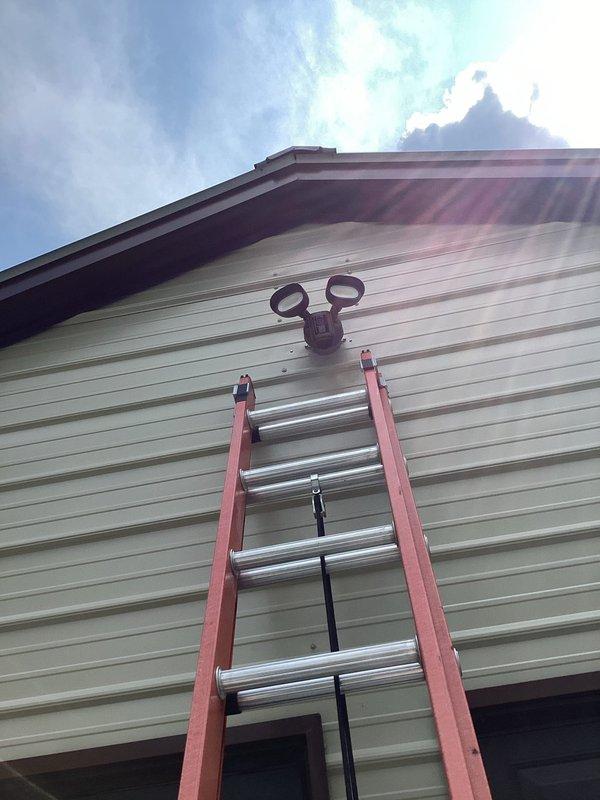 Completed full day of quoted repairs at residential property. Access was gained through garage side door using hideakey, and ladder work was performed on exterior siding to address items at roofline level including work near exterior lighting fixture. Multiple repair tasks were executed throughout the property as previously quoted and approved by homeowner.