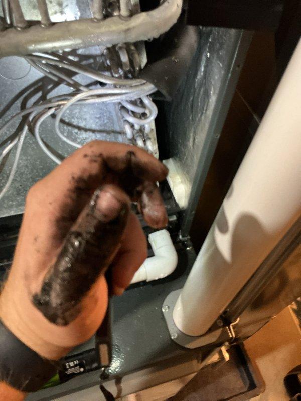 # LS-Refrigerant Leak Search Completed

Returned to property for follow-up refrigerant leak search and system check per previous service appointment. Performed comprehensive leak detection inspection on air handler unit and refrigerant lines using electronic leak detector and visual inspection methods. Examined evaporator coil assembly, copper refrigerant tubing, brazed connections, and all accessible joints throughout the system. Inspected compressor unit, service valves, and refrigerant line connections in mechanical space. Documented equipment condition with photographic evidence showing air handler components, refrigerant piping configuration, and compressor assembly. All accessible refrigerant connections and potential leak points were thoroughly tested and evaluated for integrity.