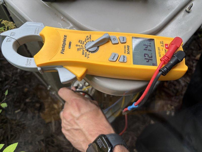 Completed annual cooling maintenance on 9-year-old air conditioning system. Performed comprehensive system inspection including electrical components, capacitor testing showing 42.4 microfarads, and control board evaluation. All components operating within normal parameters, connections secure, and system ready for cooling season.