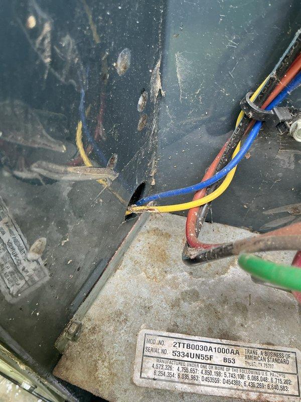 Completed annual cooling maintenance on Trane 2TTB0030A1000AA condensing unit. Performed comprehensive system inspection including electrical connections, capacitor testing, and component evaluation. Unit showed signs of age with accumulated dust, dirt, and surface corrosion on cabinet and internal components. All wiring connections were inspected and found secure despite visible age-related wear. Equipment is operational and ready for cooling season.