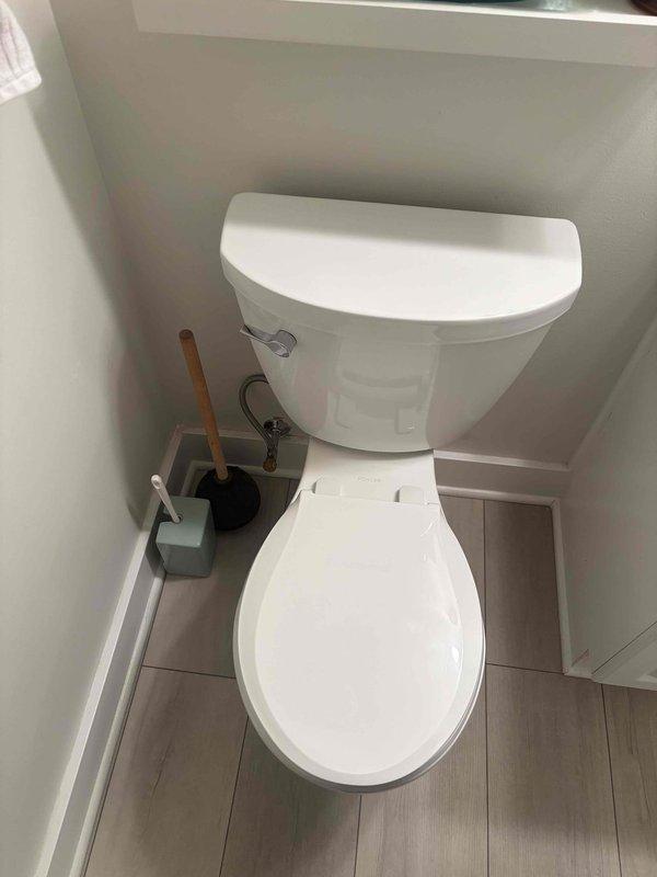 Completed partial toilet installation as part of ongoing project. Customer requested different toilet model than initially installed, requiring return visit to complete final installation with alternative unit currently at shop. Removed and prepared area for replacement fixture. Work completed without issues in 1.5 hours.