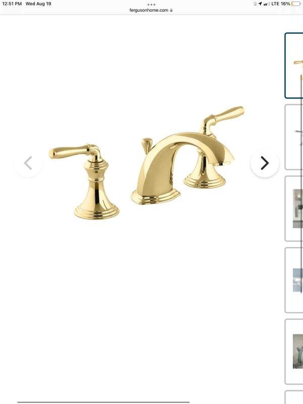Responded to slow-draining bathroom sink and tub in upstairs full bathroom. Assessed drainage issues and inspected sink faucets exhibiting black residue discharge. Provided customer with replacement faucet options from Ferguson supply, including polished brass widespread three-piece bathroom faucet set and modern single-handle kitchen-style faucet with pull-out spray head for consideration and future installation.