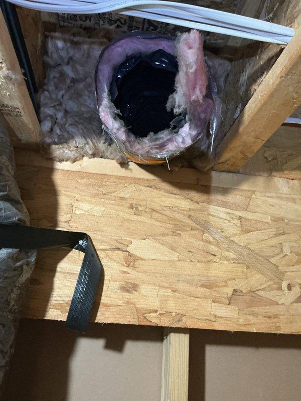 Responded to odor complaint regarding potential mold smell in residential HVAC system. Performed thorough inspection of 8-year-old air conditioning unit and accessible ductwork in attic space. Examined supply ductwork wrapped in reflective foil insulation and identified areas of concern around air handler components. Documented condition of fiberglass insulation surrounding ductwork, noting discoloration and disturbance patterns near access points that could indicate moisture intrusion or biological growth. Inspected interior cavities of air handling system through existing openings to assess for visible mold, debris accumulation, or water damage. Photographed ductwork assembly, insulation conditions, and component access areas for record documentation. Provided assessment findings to client and prepared estimate for complete system replacement as requested for future consideration.