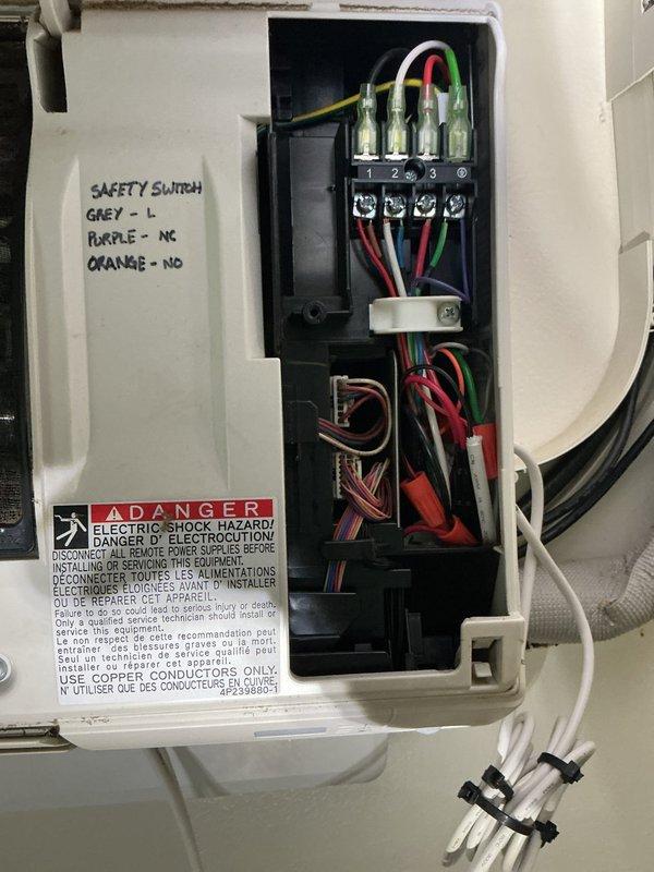 Replaced failed condensate pump on mini-split air handler system. Disconnected power at safety switch, removed old pump assembly, installed new condensate pump unit, reconnected electrical wiring to control box terminals, and verified proper drainage operation. System tested and confirmed operational with no leaks detected.
