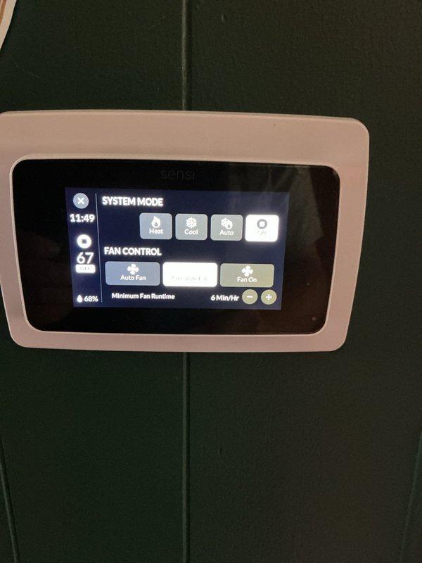 Responded to no cooling call with outdoor unit not operating and furnace fan running continuously. Upon inspection, found failed dual run capacitor preventing compressor and condenser fan motor operation. Replaced defective capacitor, verified proper electrical connections at contactor, and tested system operation in cooling mode. Unit now cycling properly with thermostat calling for cooling, outdoor unit running as designed, and indoor fan operating correctly in auto mode.