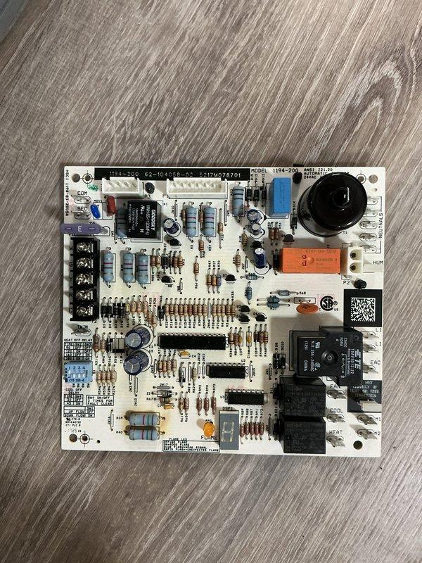 Responded to a QUOTR-quoted repair for control board replacement on HVAC system. Upon arrival, diagnosed failed control board as previously quoted. Removed defective circuit board and installed new OEM replacement control board. New board featured proper relay configuration, integrated circuits, capacitors, and all necessary connection terminals for system operation. Verified all wire connections were properly terminated to appropriate terminals and secured. Tested board functionality and confirmed all control sequences operating correctly. System restored to normal operation with new control board installed and fully functional.