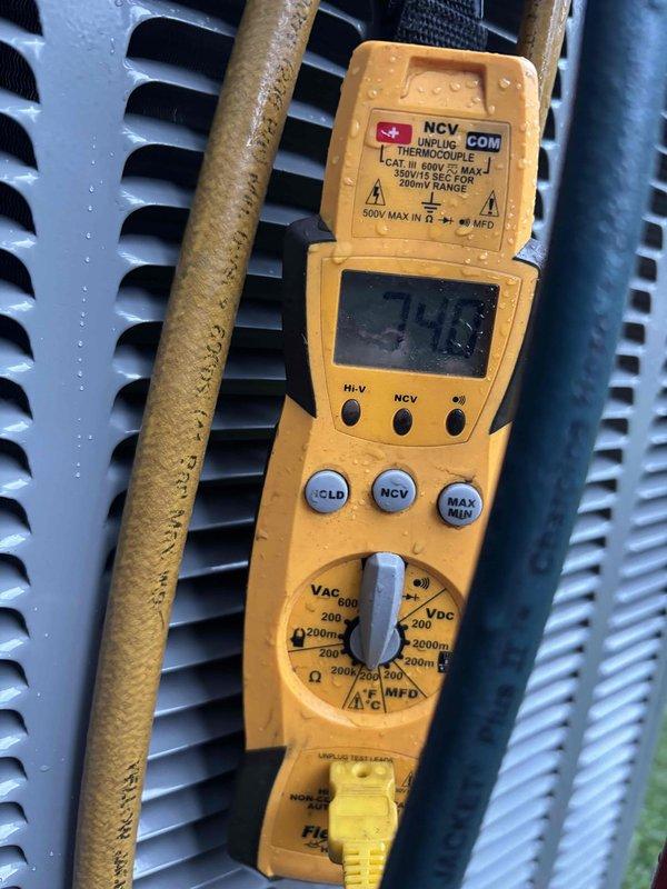 Completed full air conditioning system replacement at residential property. Removed existing AC unit and installed new condensing unit with proper refrigerant line connections and electrical hookups. Verified system operation using calibrated multimeter to test voltage and electrical parameters, ensuring all readings met manufacturer specifications. Confirmed proper communication between outdoor condensing unit and existing indoor furnace system. All refrigerant lines properly insulated, electrical connections secured to code, and system tested for proper cooling cycle operation. Equipment left in full working order with all safety controls functioning as designed.