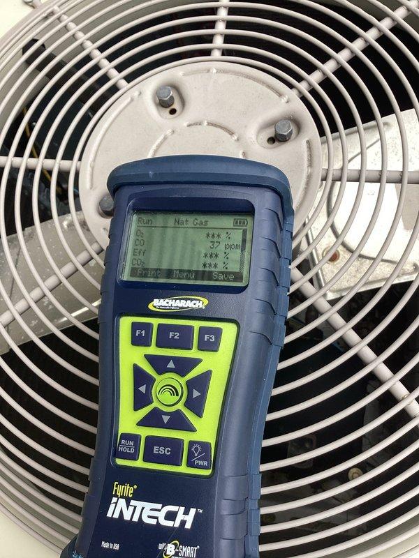 Responded to service call for residential cooling system not providing adequate cooling throughout home. Upon arrival, performed diagnostic testing on 10-year-old air conditioning unit using combustion analyzer to assess system performance and airflow. Inspected outdoor condenser unit electrical components, including contactor, relays, and associated wiring connections. Documented existing conditions showing accumulated debris around outdoor unit and signs of age on electrical components. Completed system evaluation and captured photographic documentation of electrical compartment and equipment testing for service records.