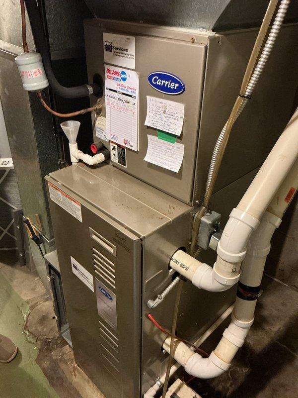 Completed annual cooling maintenance on 21-year-old Carrier HVAC system. Performed comprehensive tune-up including system inspection, cleaning, and operational testing. Per customer request and subscription agreement, performed refrigerant level assessment and coolant top-off as needed. Verified proper operation of all system components, checked electrical connections, and confirmed adequate airflow. Unit operating within normal parameters upon completion.