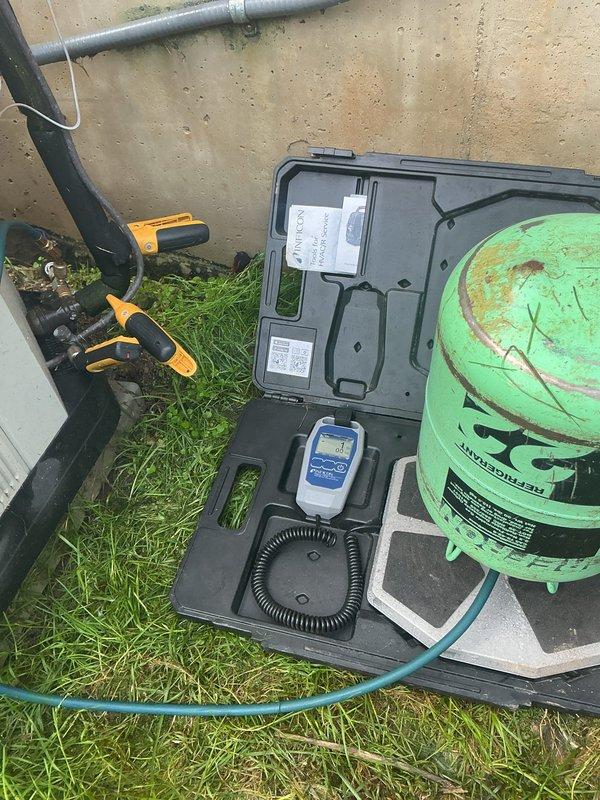 Completed annual cooling maintenance on a 21-year-old Nordyne AC system. Performed comprehensive system inspection, checked electrical connections and capacitor operation, cleaned accumulated debris from interior compartment, tested refrigerant pressures and system performance, and verified all components operating within manufacturer specifications.