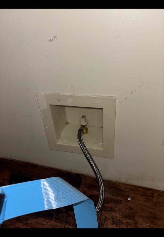 Responded to plumbing leak at refrigerator water supply line. Located and accessed the leaky valve connection at the wall-mounted water supply outlet. Replaced faulty valve and braided stainless steel supply line connecting to the refrigerator, ensuring proper seal and eliminating the leak. Tested system for proper water flow and verified no additional leaks present.
