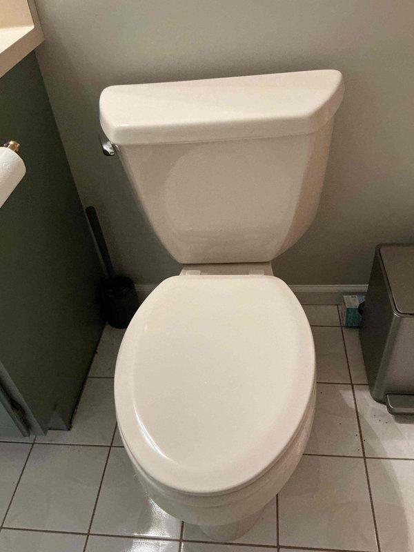 Conducted plumbing project estimate for basement toilet replacement. Assessed existing standard two-piece white ceramic toilet installation, documented current fixture condition including tank, bowl, and surrounding bathroom infrastructure. Evaluated tile flooring, wall conditions, and spatial configuration to determine replacement requirements and provide accurate project pricing for new toilet installation.
