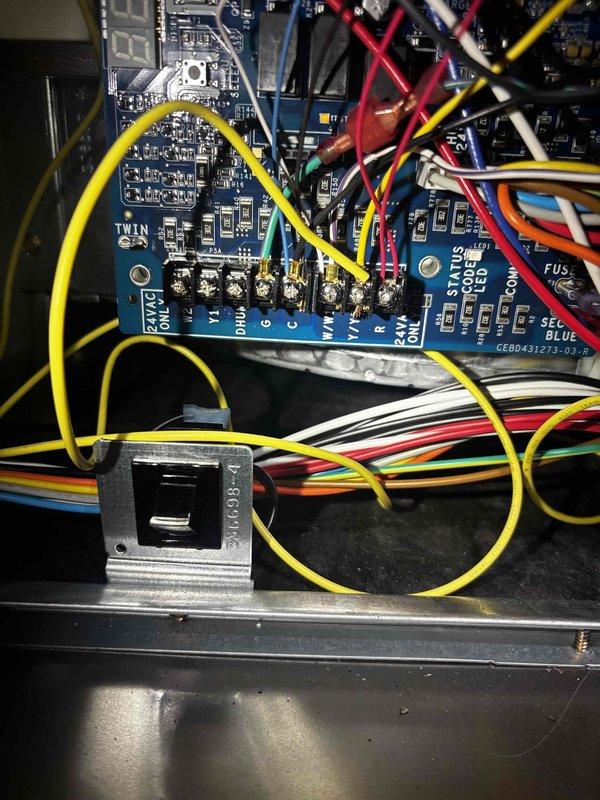 Responded to no-heat call for Unit 3, a Carrier heat pump system. Upon arrival, performed diagnostic testing of the control board and electrical connections. Inspected terminal connections, verified proper voltage at the 24VAC power supply, and tested all low-voltage control wiring including thermostat connections (R, W, Y, G terminals). Examined the circuit board model CEBD431293-03-6 for proper operation and checked all wire terminations for secure connections. System restored to proper heating operation and tested for normal functionality.