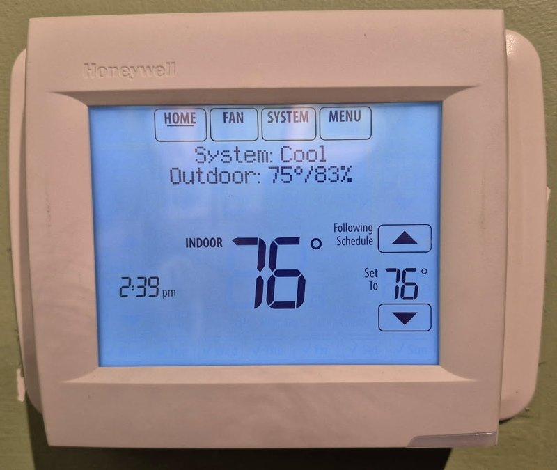 Completed furnace super tune-up on 6-year-old American Standard unit. Investigated humidifier malfunction and installed new Honeywell digital thermostat per customer request, replacing existing unit with similar model featuring programmable scheduling, indoor/outdoor temperature display, and multi-system control capabilities.