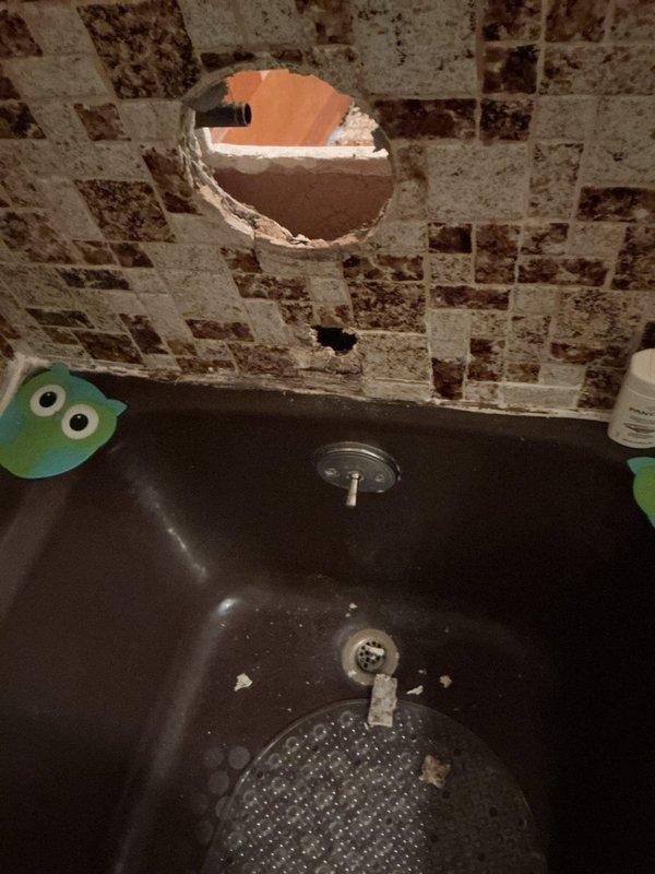 Installed client-supplied shower valve in bathroom, requiring access through wall cavities to complete rough-in plumbing connections. Created access openings in drywall to route supply lines and install valve body per manufacturer specifications, with work completed within the quoted 3-hour timeframe.