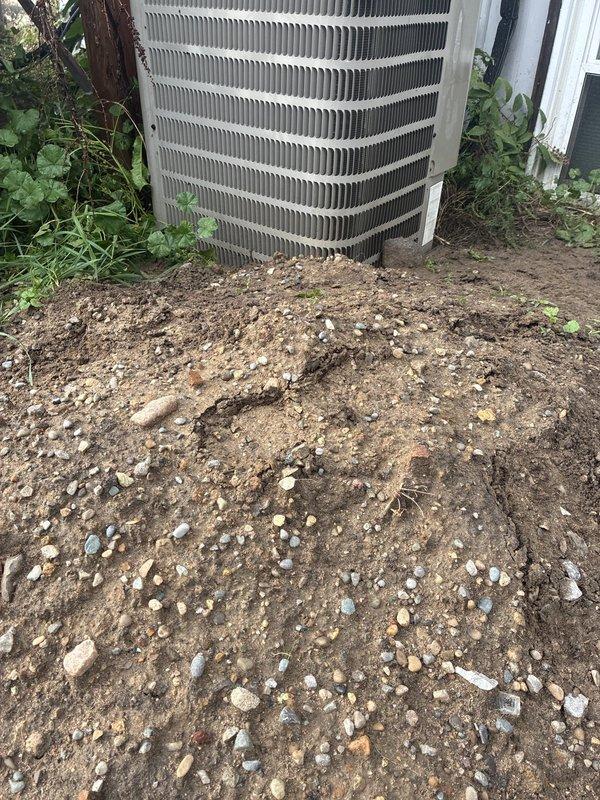 Responded to customer concern regarding significant increase in energy consumption from two residential AC systems compared to previous cooling season. Performed diagnostic evaluation on both units: 11.5-year-old Goodman system serving basement level and 10-year-old Goodman system serving first floor. Inspected outdoor condenser units, refrigerant line sets, and service valves. Documented equipment condition and installation environment with photographic evidence showing condenser placement, surrounding clearances, and refrigerant service connections. Customer advised to monitor system performance and energy usage patterns for further assessment.