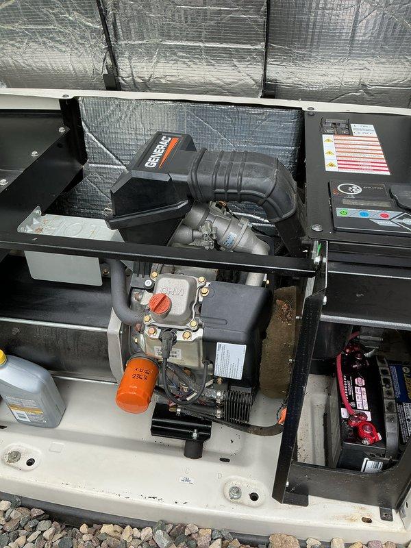 Completed comprehensive preventative maintenance tune-up on Generac 11kW standby generator for new homeowner with unknown service history. Performed full system inspection including air filter replacement, spark plug service, oil and filter change, battery load test and terminal cleaning, fuel system inspection, and operational testing of all safety controls and automatic transfer switch functionality. Unit tested successfully under load with all systems operating within manufacturer specifications, now prepared for reliable winter operation.