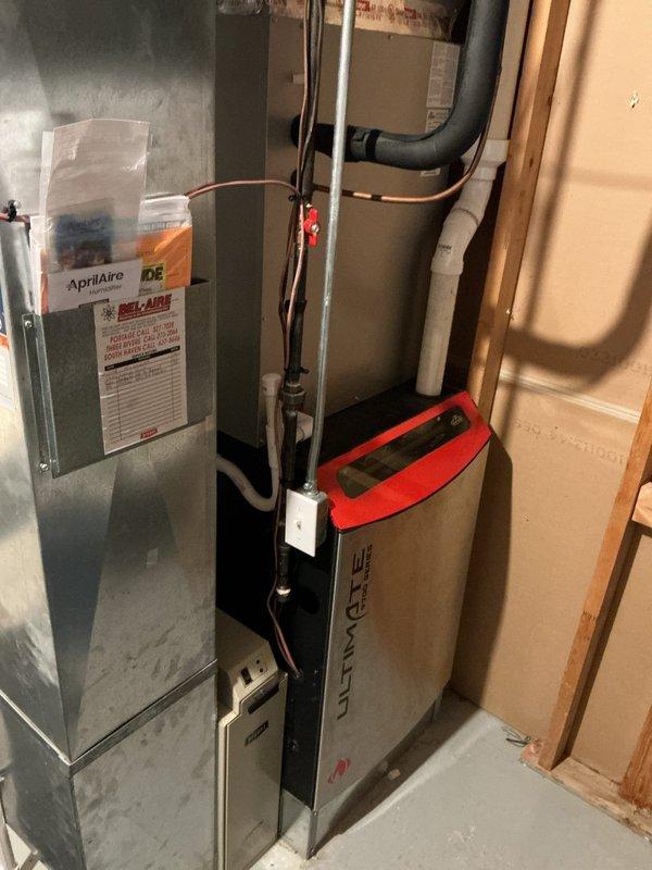 Completed annual cooling maintenance on residential HVAC system. Performed comprehensive inspection of air handler unit, verified operation of Aprilaire equipment, and checked refrigerant line connections. Inspected ULTRAFILT air filtration system, confirmed proper condensate drainage through PVC lines, and verified all ductwork connections were secure. System operating within normal parameters with no issues identified.