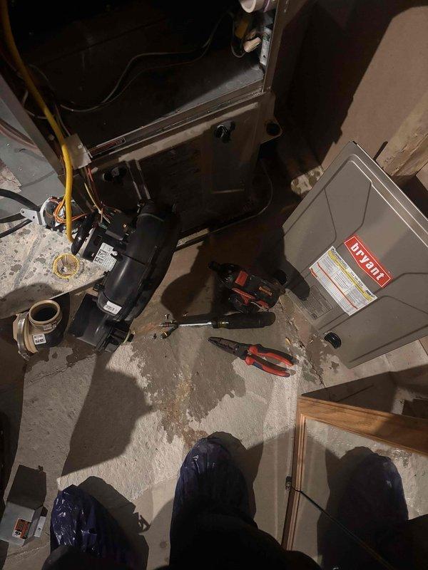 # Furnace Ignition Failure - Pressure Switch Replaced

Responded to no-heat call on 6-year-old Bryant furnace. Upon arrival, confirmed unit was not firing. Draft inducer motor would run for approximately 2-3 minutes then shut down without pilot ignition occurring. Performed diagnostic testing and determined pressure switch was faulty and not closing circuit to allow ignition sequence to continue. Removed defective pressure switch assembly and installed new replacement unit. Verified proper draft inducer operation, confirmed pressure switch closure, and tested complete ignition cycle. Furnace now operating normally with proper heating output.