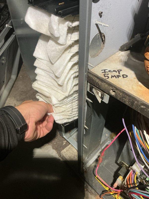 Completed annual heating tune-up on 9-year-old furnace under extended warranty. Performed comprehensive system inspection, replaced air filter, checked electrical connections and capacitor (5 MFD), and documented equipment condition with photos to ensure all maintenance was completed prior to warranty expiration.