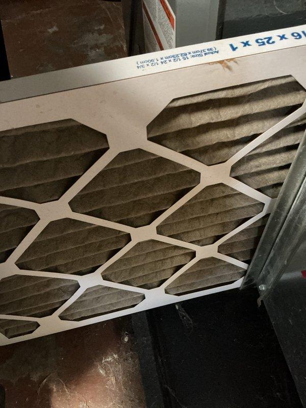 Completed annual heating and cooling maintenance visit including full tune-up of both air conditioning and furnace systems. Inspected HVAC equipment in mechanical area, verified operational status of condensate pump with green indicator light confirming proper function, and replaced air filter with new pleated media filter. All systems tested and operating within normal parameters.