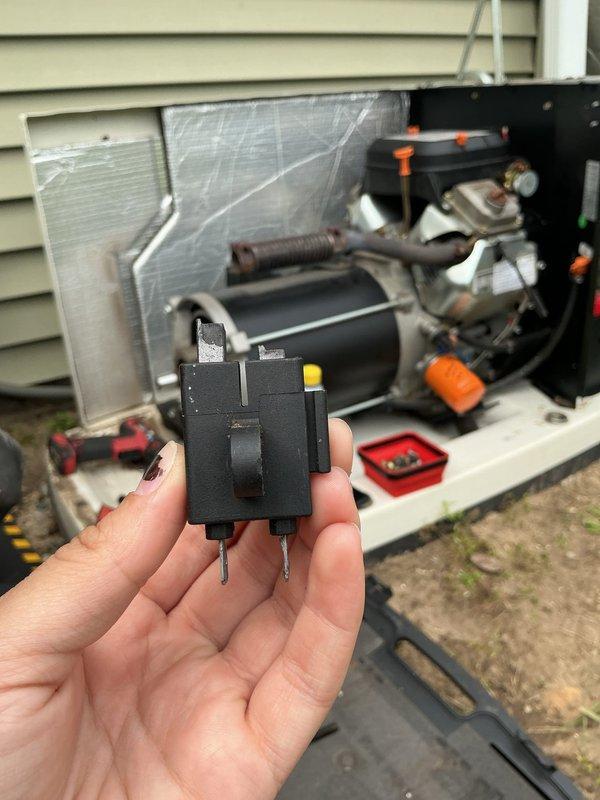 # Generator Diagnostic Service - Follow-Up Visit

Returned to site for continued diagnosis of 14-year-old Generac generator unit that was displaying error codes and experiencing operational failure. Upon arrival, accessed internal compartments by removing service panels to inspect electrical and mechanical components.

Performed visual inspection of engine assembly, including examination of air filter housing, engine block, and associated connections. Checked oil level using dipstick and verified fluid conditions. Inspected wiring harnesses, relay components, and electrical connections throughout the unit for signs of failure, corrosion, or loose connections.

Removed and tested electrical relay component from control system to determine if faulty relay was source of error code generation. Examined internal wiring connections, orange wire caps, and junction points for proper termination and continuity. Inspected compressor assembly, refrigerant lines with insulation, and associated mec