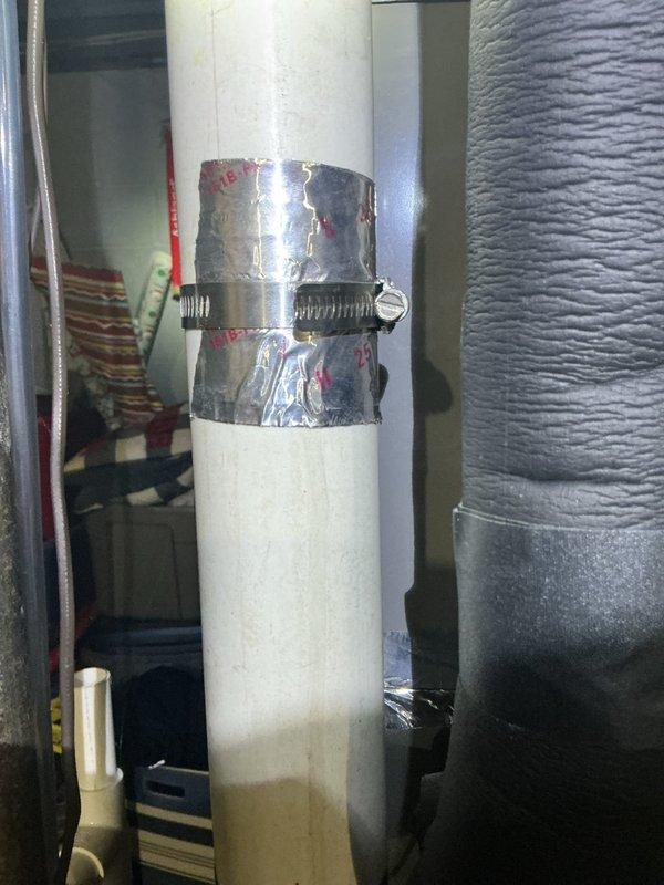Completed annual heating maintenance visit on 4-year-old Rheem system. Performed standard inspection of heating equipment, verified proper operation of all components, and documented system conditions with photographs showing PVC condensate drain line with metallic wrap repair and associated ductwork connections in mechanical space. All equipment operating within normal parameters at time of service.