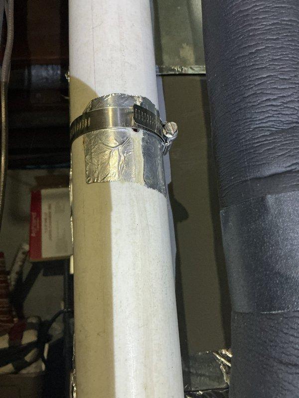 Completed annual heating maintenance visit on 4-year-old Rheem system. Performed standard inspection of heating equipment, verified proper operation of all components, and documented system conditions with photographs showing PVC condensate drain line with metallic wrap repair and associated ductwork connections in mechanical space. All equipment operating within normal parameters at time of service.