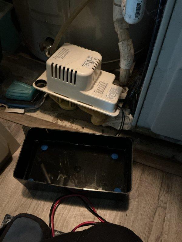 Completed annual heating maintenance on 23-year-old Amana furnace system. Inspected furnace components, condensate pump with drain pan assembly, and verified proper operation of all heating system elements. Documented equipment condition with photos showing interior components, condensate management system, and drainage setup functioning as designed.