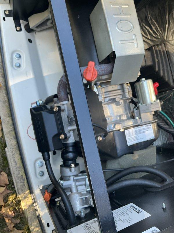 Completed scheduled generator tune-up on 5-year-old Generac unit. During inspection, identified significant corrosion on metal piping and documented cracked generator base requiring future attention. Performed routine maintenance procedures, verified all mechanical and electrical components, and documented equipment condition with photos for customer records.