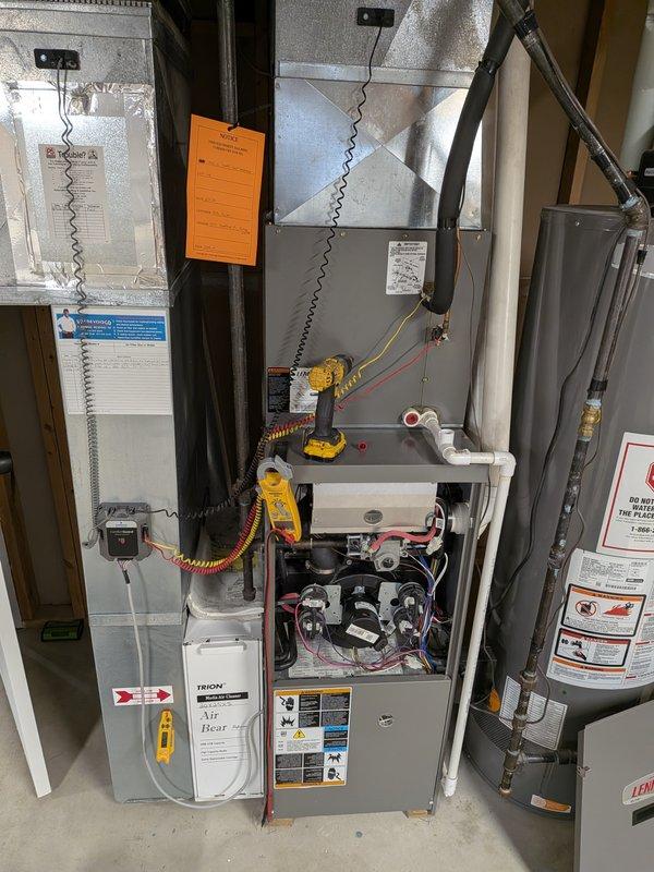 Completed annual heating maintenance on 11-year-old Lennox furnace system. Performed comprehensive tune-up including inspection of gas valves, internal components, and electrical connections; verified proper operation of all safety controls; tested system performance with diagnostic equipment; and documented equipment condition with photographs. No humidifier present on system.