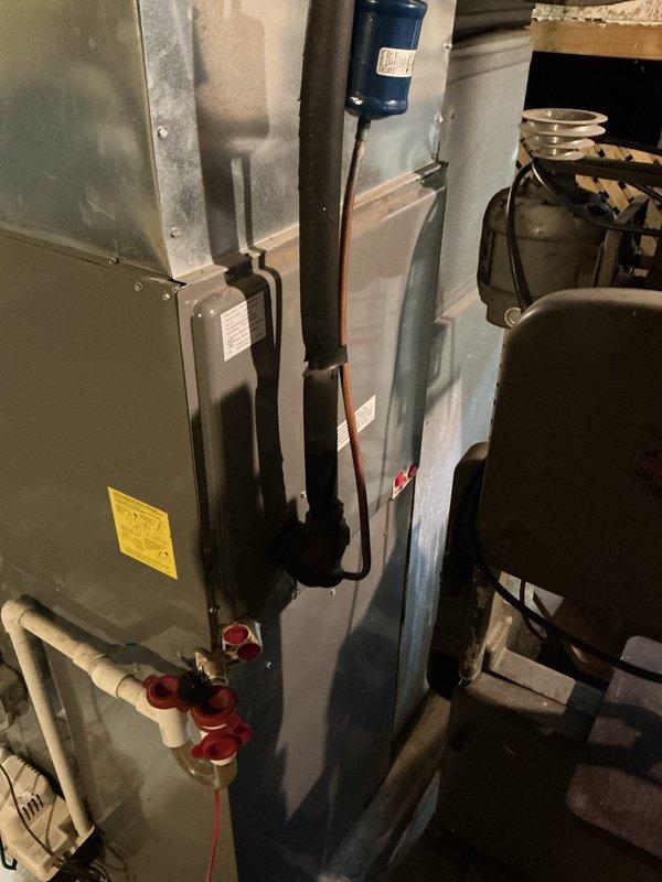 Completed annual heating maintenance on 12-year-old Rheem furnace system. Performed comprehensive tune-up including inspection of heat exchanger, burner assembly, and gas valve operation. Cleaned and tested ignition system, verified proper flame sensor operation, and checked all electrical connections. Inspected and tested blower motor and capacitor for proper operation. Verified refrigerant line connections and service ports at air handler unit. Checked condensate drain system including PVC drain lines for proper flow and cleared any restrictions. Tested all safety controls including limit switches and pressure switches to ensure proper functionality. Measured temperature rise across heat exchanger and confirmed within manufacturer specifications. Replaced air filter and verified proper airflow throughout system. Inspected ductwork connections for air leaks. System operating efficiently with no deficiencies noted. No humidifier present on system as indicated in service notes.