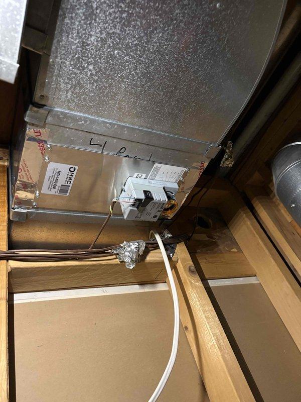 Completed installation of new zone damper assembly in attic HVAC system. Accessed existing ductwork, mounted replacement damper assembly with electrical connections, and secured all components to ensure proper zone control operation. System tested and verified operational upon completion.