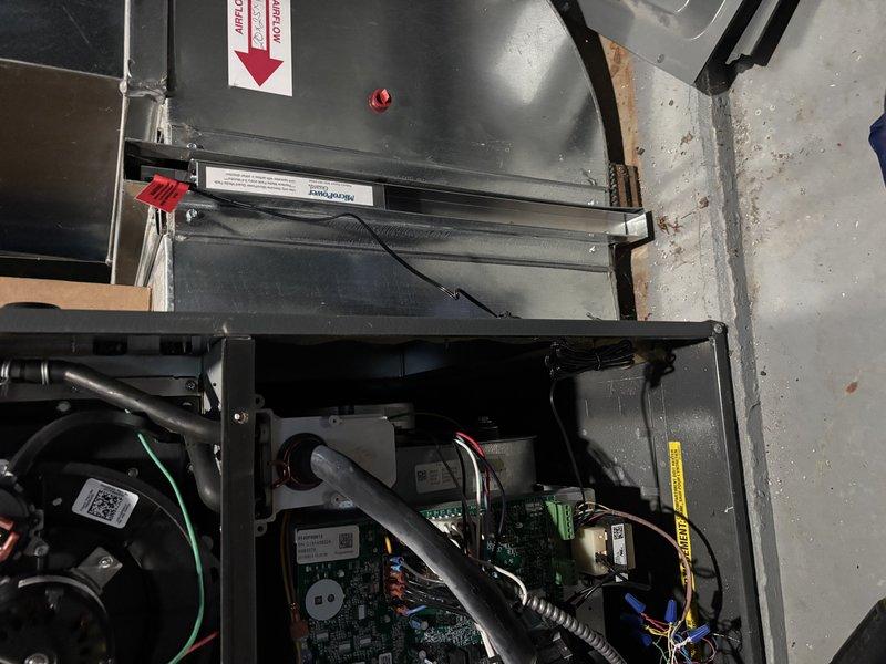 Completed warranty replacement of 20x25 MicroPower Guard unit on HVAC system. Accessed internal components, removed failed unit, installed new MicroPower Guard assembly, verified proper electrical connections and operational functionality, and restored equipment to service.
