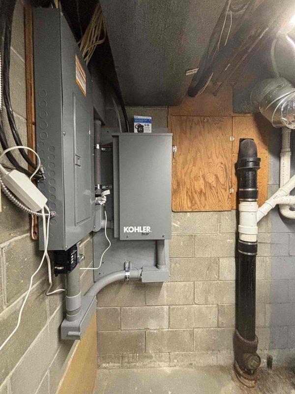 Installed a 20kW Kohler standby generator with a 200A transfer switch, including mounting and wiring the transfer switch to the main electrical panel with conduit. Coordinated a utility disconnect/reconnect for the electrical tie-in, pulled the required electrical and mechanical permits, and performed a gas line pressure test, which held steady at approximately 12–13 psi. System was prepared for municipal inspection.