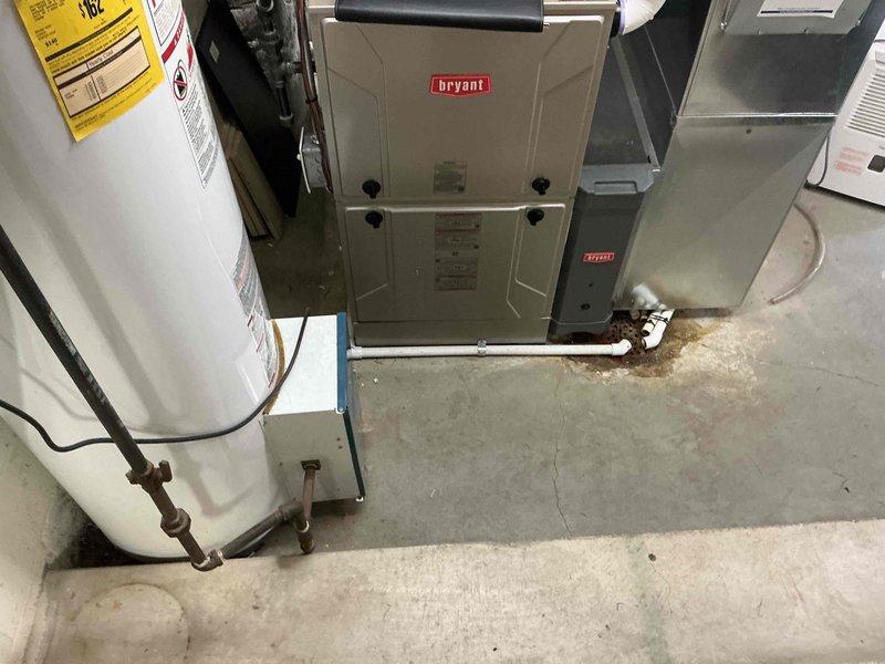 Performed an on-site estimate for replacement of a 25-year-old gas tank water heater (Rheem PowerVent model) in the basement utility area, with the unit inspected and no heavy corrosion or visible damage observed on the tank, venting, or connections. Evaluated replacement options, including a tankless water heater conversion, and documented the installation area and surrounding equipment, noting rust staining on the concrete floor near the furnace drain piping that may indicate past or ongoing moisture. Provided replacement pricing on site per the customer's request for the soonest available installation.