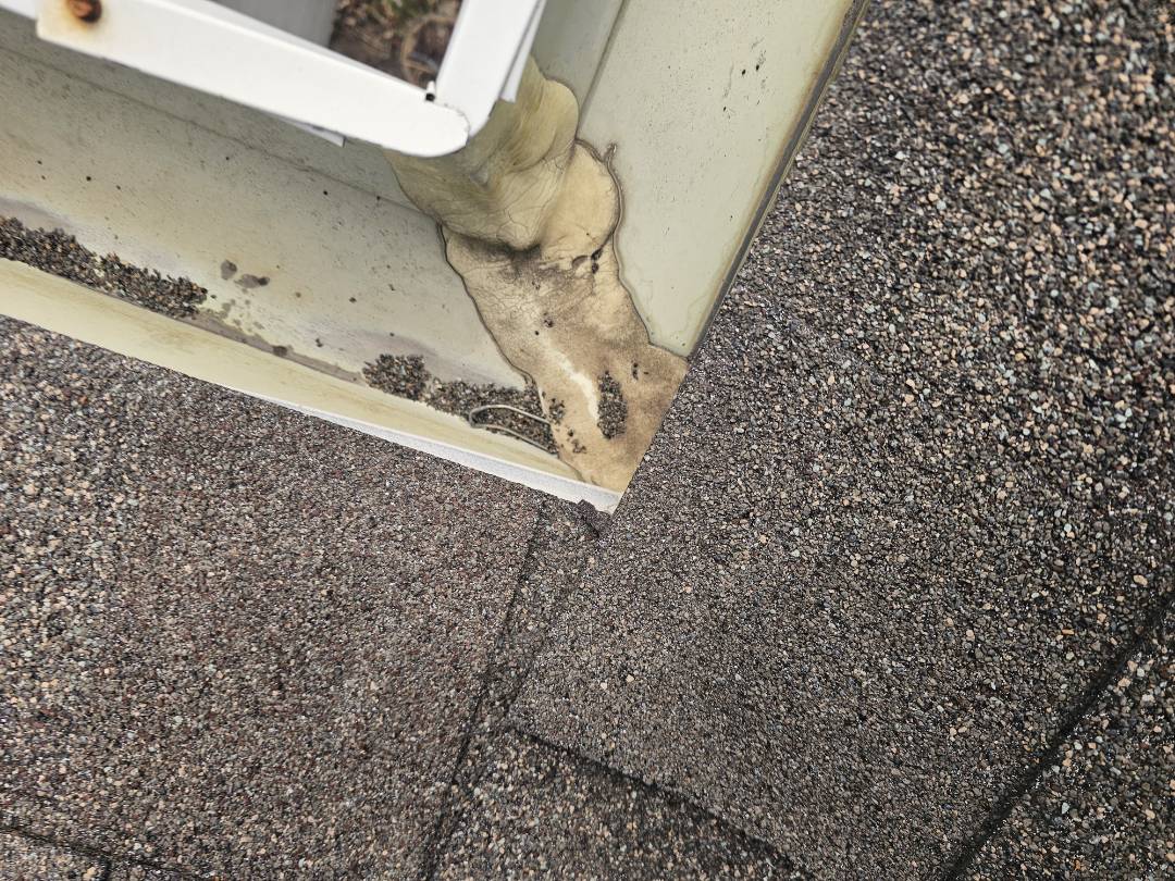 A homeowner contacted us regarding water staining on their ceiling. Upon inspection, we identified several issues. The back flashing appeared old and needed attention. The screws securing it were loose, and the flashing itself required slight adjustments to ensure a better seal. Additionally, we discovered a bird's nest obstructing the downspout, which could lead to further water damage. We proposed a solution to address these problems. First, we re-secured the loose screws and adjusted the flashing to improve its effectiveness. Next, we removed the b