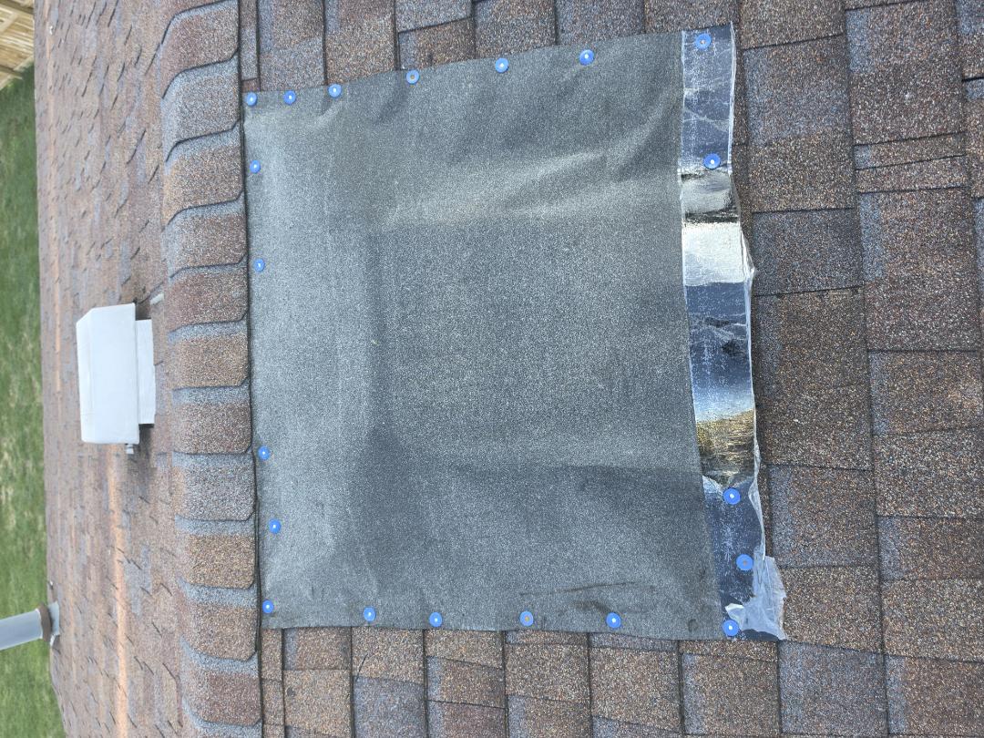 A property owner contacted us for a leak originating from a vent into their living room ceiling. Upon inspection, it was evident that the vent had been installed improperly, leading to water infiltration. To address the issue temporarily, we covered the vent with a tarp to prevent further damage until our planning team can install new plywood and a correctly positioned vent after the next rainfall. Our team is committed to ensuring the problem is resolved efficiently and effectively.