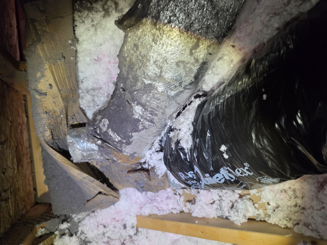 Upon inspection of a home in West Des Moines we identified a leak in the laundry room. After examining the attic and roof, we discovered that the dryer vent had failed. The HVAC duct connected to the vent in the roof had disconnected, allowing water to blow from the directional winds through the vent into the attic space. We recommended contacting an HVAC company for assistance. We helped with the repair and refreshed the rough, which was in excellent condition. We look forward to continuing to help this family with their roofing needs.