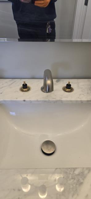 Replace cartridges in bathroom faucet.
